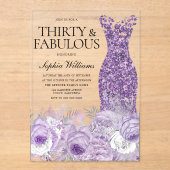 パープルドレス30歳の誕生日と素敵な30歳の誕生日 アクリル招待状 (正面)