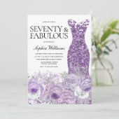 パープルドレス フラワー ショーティ ファビュラス 70歳の誕生日 招待状 (スタンド正面)