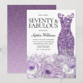 パープルドレス フラワー ショーティ ファビュラス 70歳の誕生日 招待状 (正面/裏面)