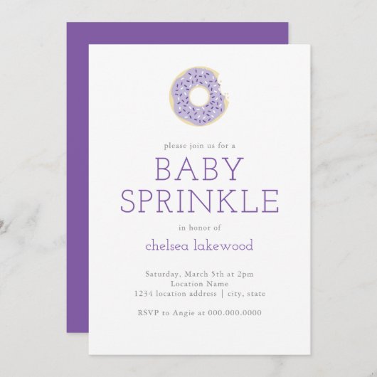 パープルドーナッツベビー散水シャワー招待状 招待状 (正面/裏面)