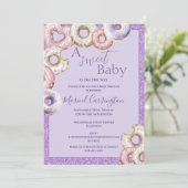 パープルドーナツグリッター水の色ベビーシャワー 招待状 (スタンド正面)