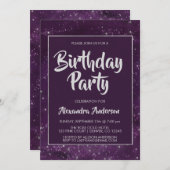 パープルナイトスカイとゴールドフォイルスターズ誕生日 招待状 (正面/裏面)