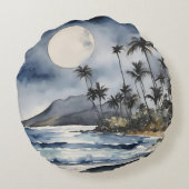 パープルナイトスカイムーントロピカルビーチパームツリーズ ラウンドクッション (裏面)