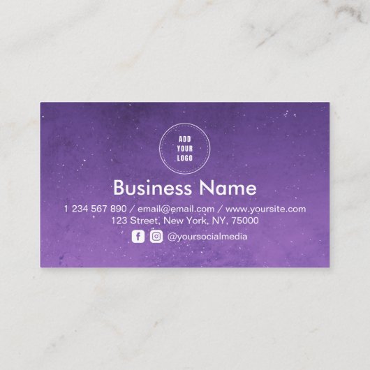 パープルナイトスカイ宇宙銀河系ソーシャルメディアのロゴ ロイヤリティカード (裏面)