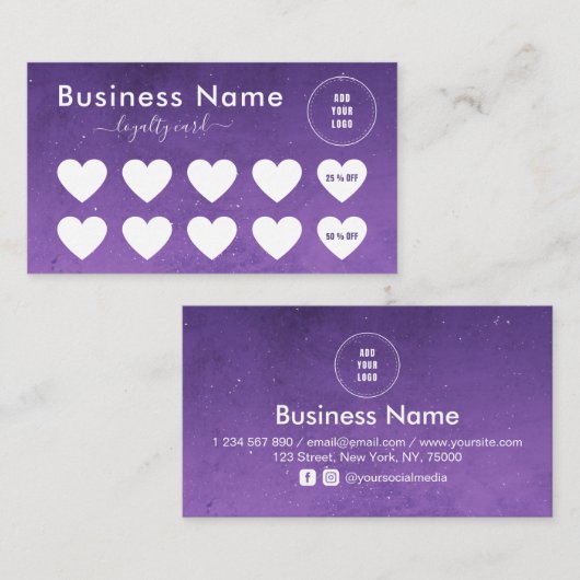 パープルナイトスカイ宇宙銀河系ソーシャルメディアのロゴ ロイヤリティカード (正面/裏面)