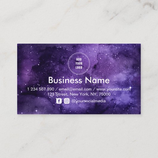 パープルナイトスカイ宇宙銀河系ソーシャルメディアのロゴL ロイヤリティカード (裏面)