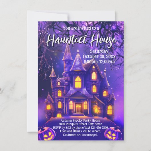 パープルナイトハローウィンパーティ幽霊のよく出るハウス 招待状 (正面)