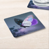 パープルナイトバタフライ スクエアペーパーコースター (アングル)