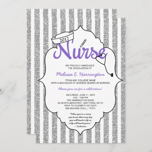 パープルナース卒業式RNピン留め式パーティー 招待状 (正面/裏面)