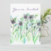 パープルニゲラウォーターカラーフラワーズブライダルシャワー 招待状 (スタンド正面)