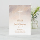 パープルニュートラルカラーウォーターカラーバプテスマ招待状 招待状 (スタンド正面)