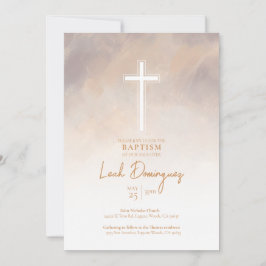 パープルニュートラルカラーウォーターカラーバプテスマ招待状 招待状