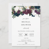 パープルネイビーフローラブライダルシャワー 招待状 (正面)