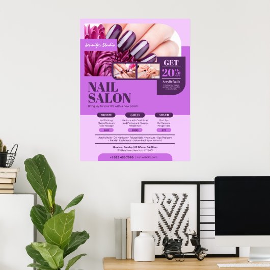 パープルネイルサロン、メイクアップアーティスト、美しいサロン- ポスター (ホームオフィス)