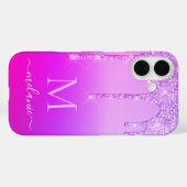 パープルネオングリッターiPhoneケース名前をカスタムするレター Case-Mate iPhoneケース (裏面 (横))