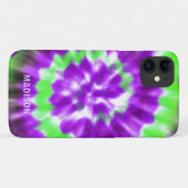 パープルネオングリーン絞り染めパターン名前をカスタムする Case-Mate iPhoneケース (裏面(横))