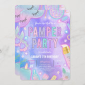 パープルネオングローパンパースパパーティー誕生日 招待状 (正面/裏面)