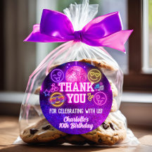 パープルネオングローレトロかわいいスマイル顔ありがとう