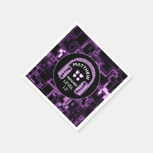 パープルネオンゲームボーイゲーマー子供の誕生日パーティー スタンダードカクテルナプキン (角)