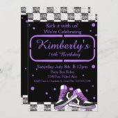 パープルネオンスニーカー誕生日グリッター 招待状 (正面/裏面)