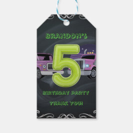 パープルネオントラック5th誕生日パーティーありがとう ギフトタグ