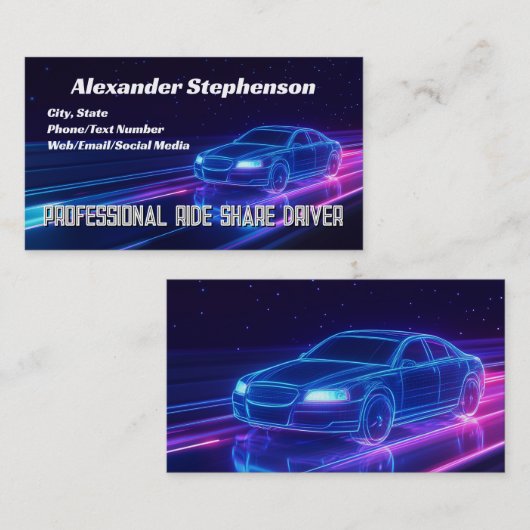 パープルネオンドライビングライフトウーバードライバーRideshare 名刺 (正面/裏面)