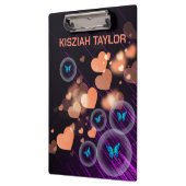 パープルネオンバタフライガールズハートかわいい名前をカスタムする クリップボード (左)