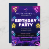 パープルネオンバースデーパーティー 招待状 (正面/裏面)