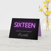パープルネオンパーソナライズされたライト16誕生日 カード (黄色い花)