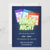 パープルネオンミニマリストビンゴナイト招待状 招待状 (正面)