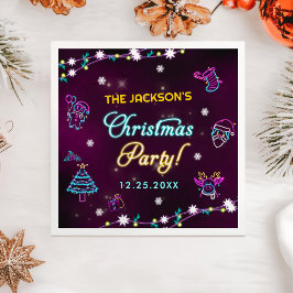 パープルネオンモダンホリデークリスマスパーティー スタンダードカクテルナプキン