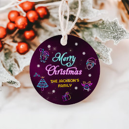 パープルネオンモダンホリデークリスマスパーティー フェイバータグ