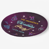 パープルネオンモダンホリデークリスマスパーティー ペーパープレート (アングル)