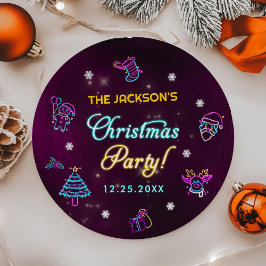 パープルネオンモダンホリデークリスマスパーティー ペーパープレート