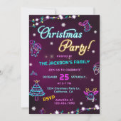 パープルネオンモダンホリデークリスマスパーティー 招待状 (正面)