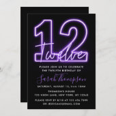パープルネオン12誕生日招待状 招待状 (正面/裏面)