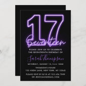 パープルネオン17番目の誕生日招待状 招待状 (正面/裏面)