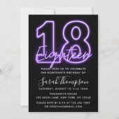 パープルネオン18誕生日招待状 招待状 (正面)