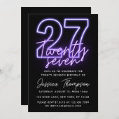 パープルネオン27番目の誕生日招待状 招待状 (正面/裏面)