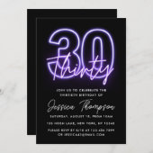 パープルネオン30th誕生日招待状 招待状 (正面/裏面)