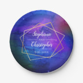 パープルネブラシアルアートジオメトリック結婚金ゴールド ペーパープレート (正面)