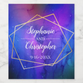 パープルネブラシアルアートジオメトリック結婚金ゴールド ワインラベル (シングルラベル)