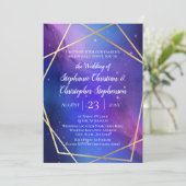 パープルネブラシアルアートジオメトリック結婚金ゴールド 招待状 (スタンド正面)