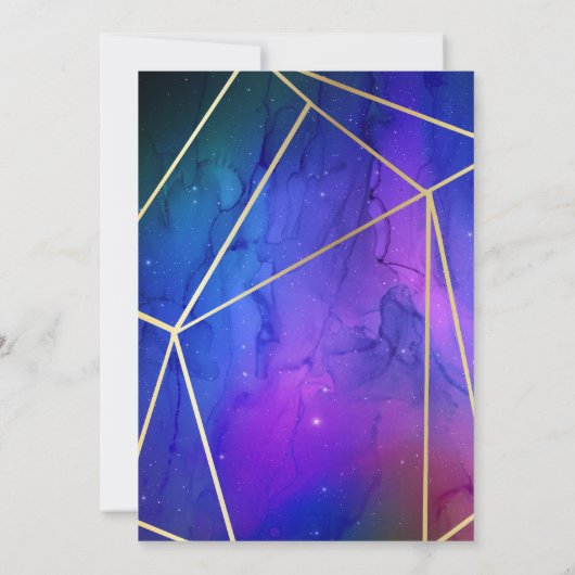 パープルネブラシアルアートジオメトリック結婚金ゴールド 招待状 (裏面)