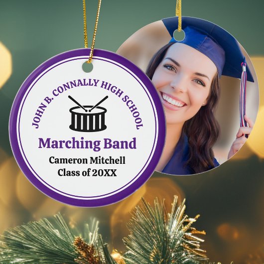 パープルハイスクールマーチングバンドカスタムクリスマス セラミックオーナメント