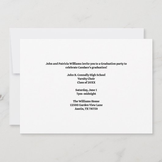 パープルハイスクール合唱写真卒業パーティー 招待状 (裏面)