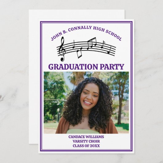 パープルハイスクール合唱写真卒業パーティー 招待状 (正面/裏面)