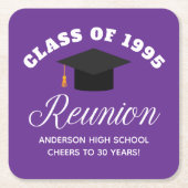 パープルハイスクール懇親会パーソナライズされたパーティー スクエアペーパーコースター (正面)