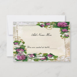 パープルハイドランジアとレースのテーブルプレイスカード 招待状