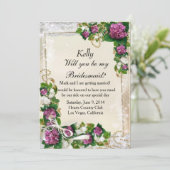 パープルハイドランジアとレースのブライズメイドカード 招待状 (スタンド正面)